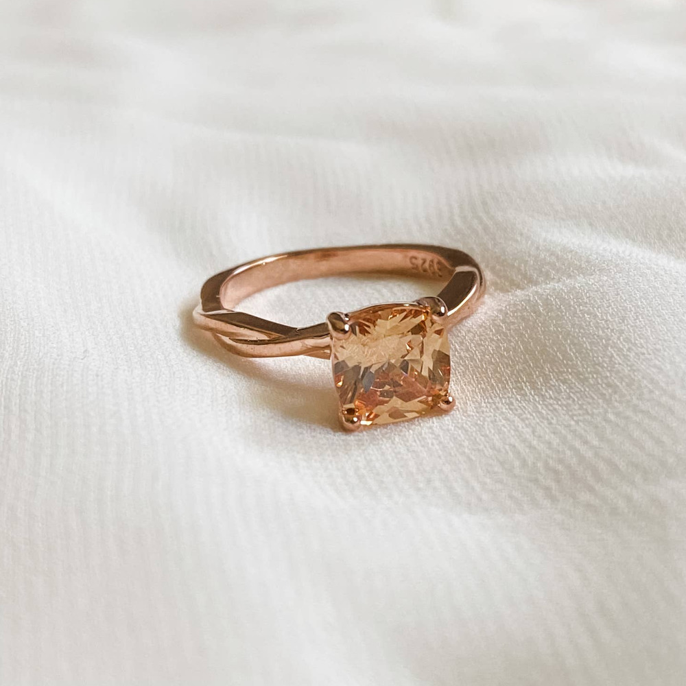 Rose Gold Morganite Cushion Cut Ring - Picture 7 of 10
